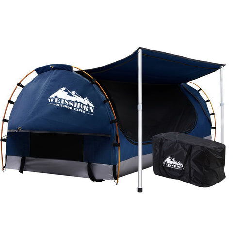 Image of Weisshorn Double Swag Camping Swags Canvas Free Standing Dome Tent Dark Blue with 7CM Mattress