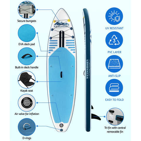 Image of Weisshorn Stand Up Paddle Board Inflatable SUP Surfboard Paddleboard Kayak 10FT