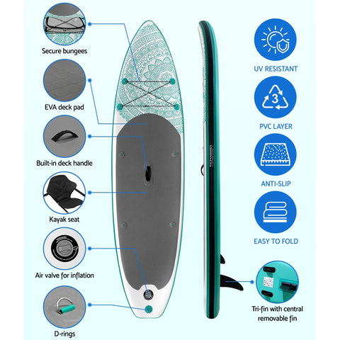 Image of Weisshorn Stand Up Paddle Board Inflatable Kayak Surfboard SUP Paddleboard 10FT