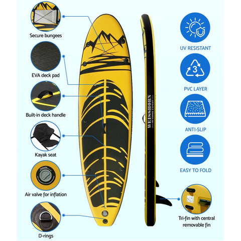 Image of Weisshorn Stand Up Paddle Board Inflatable Kayak SUP Surfboard Paddleboard 10FT