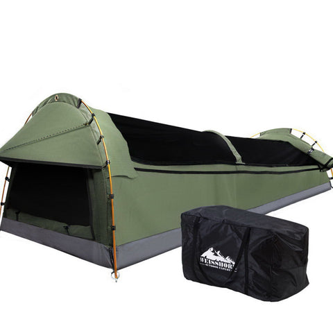 Image of Weisshorn Double Swag Camping Swags Canvas Tent Deluxe Celadon With Mattress