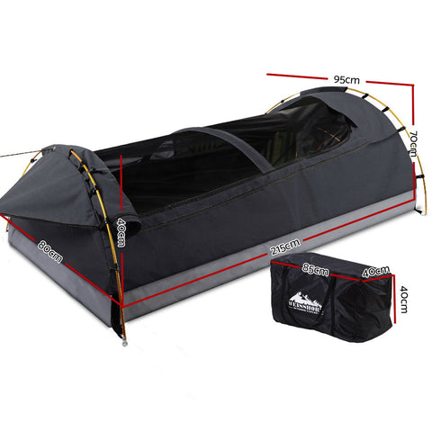 Image of Weisshorn Camping Swags King Single Swag Canvas Tent Deluxe Dark Grey Large