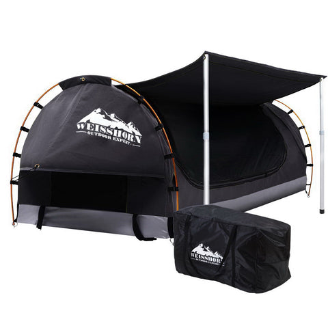 Image of Weisshorn Double Swag Camping Swags Canvas Free Standing Dome Tent Dark Grey with 7CM Mattress