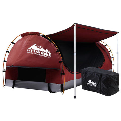 Image of Weisshorn Double Swag Camping Swags Canvas Free Standing Dome Tent Red with 7CM Mattress