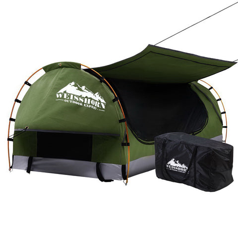 Image of Weisshorn Swag King Single Camping Swags Canvas Free Standing Dome Tent Celadon
