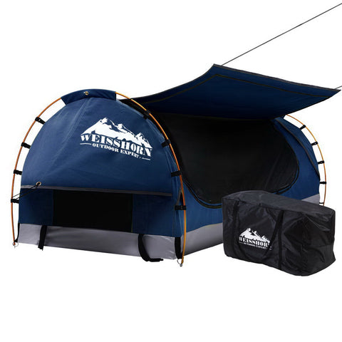 Image of Weisshorn Swag King Single Camping Swags Canvas Free Standing Dome Tent Dark Blue with 7CM Mattress
