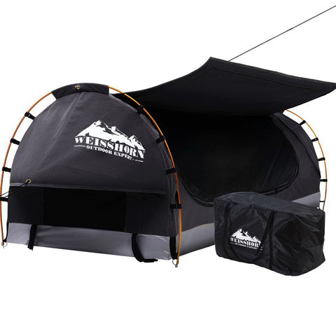Image of Weisshorn Swag King Single Camping Swags Canvas Free Standing Dome Tent Dark Grey with 7CM Mattress