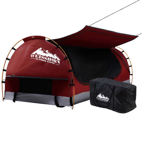 Image of Weisshorn Swag King Single Camping Swags Canvas Free Standing Dome Tent Red with 7CM Mattress